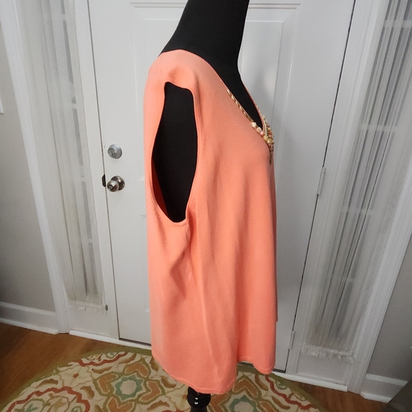 Ruby Rd. Sherbert Orange Beaded Tank Top Adorned with Beads  Size 1X Plus - Picture 4 of 8